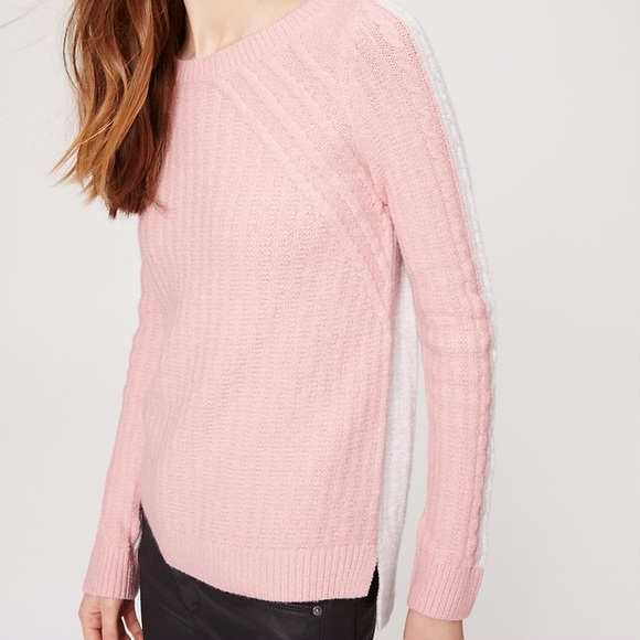 Loft Color block Pink Gray Sweater - Picture 2 of 8